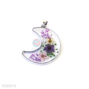 Custom Moon Shape Zinc Alloy Real Flower Pendant