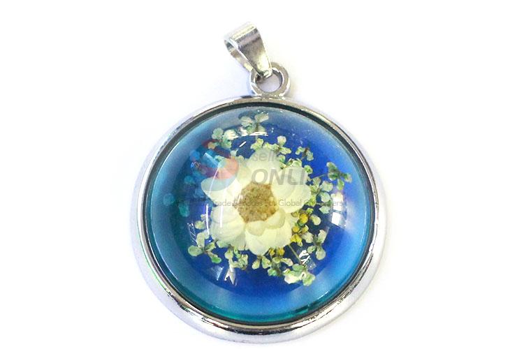 Best Sale Round Zinc Alloy Pendant Ladies Real Flower Pendant