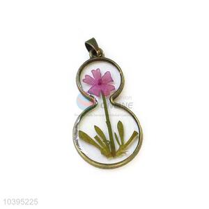 Best Sale Gourd Shape Real Flower Zinc Alloy Pendant