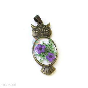 Cartoon Owl Shape Real Flower Bronze Pendant