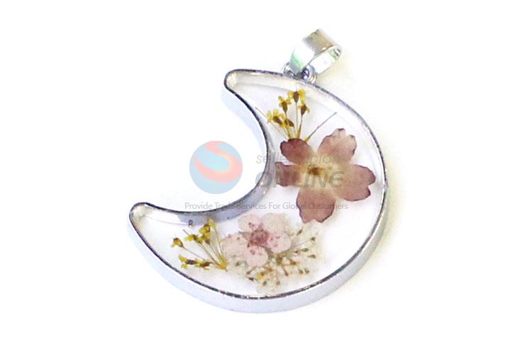 New Style Moon Shape Real Flower Pendant With Chain