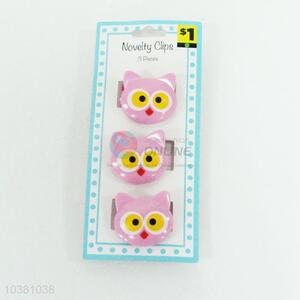 Wholesale top quality pink 3pcs owl shape plastic clips