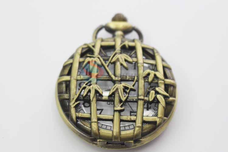 Bamboo Quartz Movement Skeleton Pocket Watch