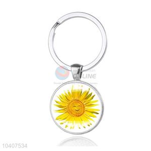 Sunflower Round Metal Key Chain/Key Ring