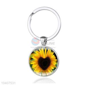 Sunflower Round Metal Key Chain/Key Ring