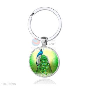 Peacock Round Metal Key Chain/Key Ring