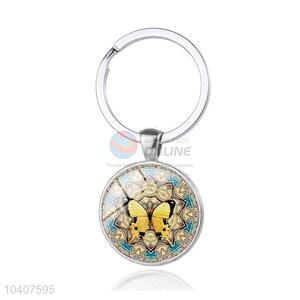 Butterfly Pattern Round Metal Key Chain/Key Ring