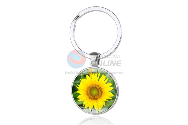 Sunflower Round Metal Key Chain/Key Ring