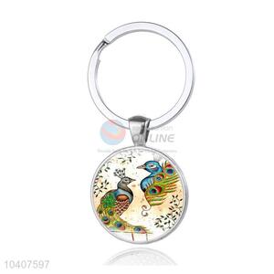 Peacock Round Metal Key Chain/Key Ring