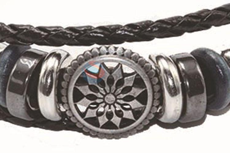 High Quality Mens Black Leather Bracelet