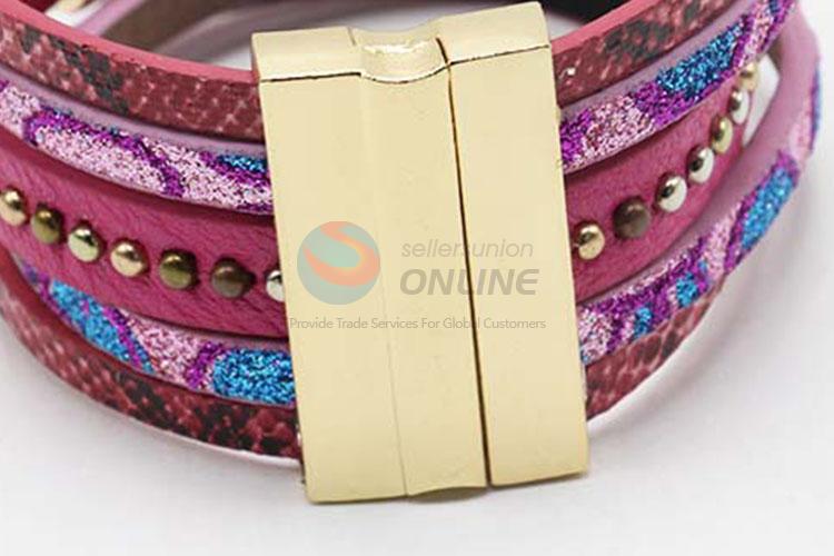 High Quality Cheap Custom Wide Leather Magnetic Clasp Bracelet