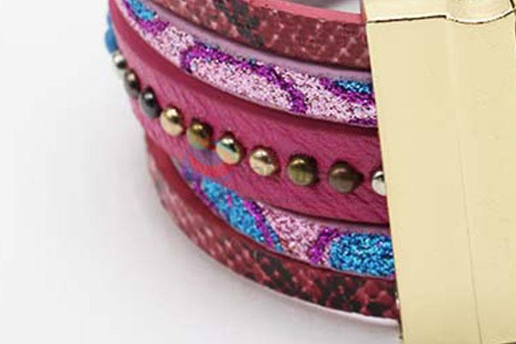 High Quality Cheap Custom Wide Leather Magnetic Clasp Bracelet