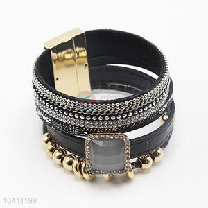 Customized New Fashion Wide Magnetic Clasp Cuff Leather Wrap Bracelets