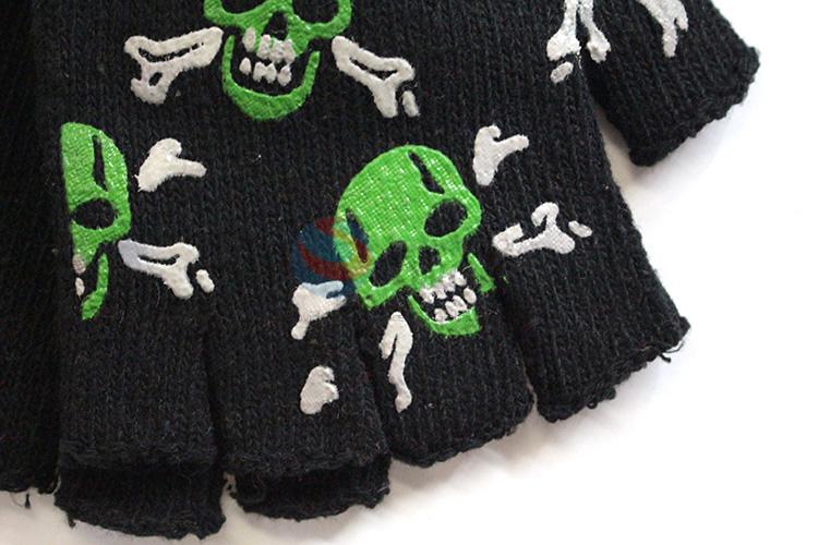 Wholesale half-finger skull warm knitted gloves for adults