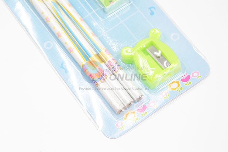 Cute Pencils With Cartoon Erasers And Pencil Sharpener