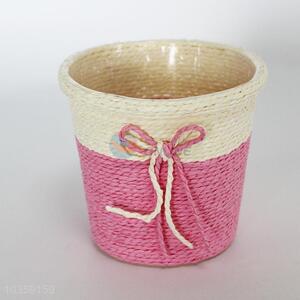 Round Design Bowknot Decorative Weave Storage Basket Flower Tray