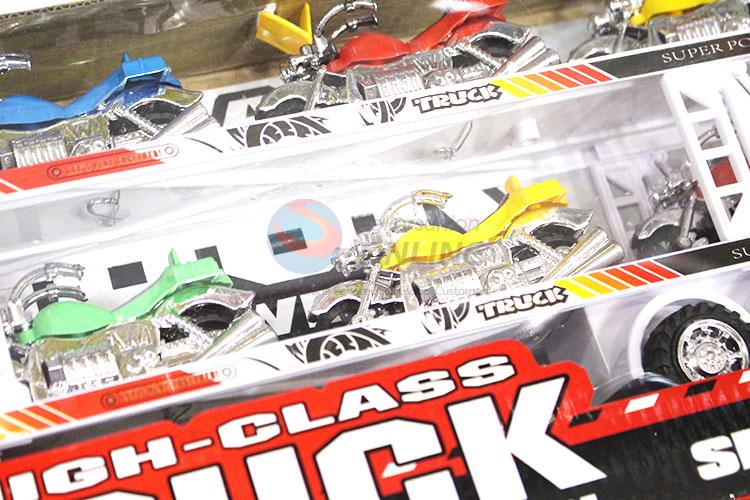 Custom Inertial Double-Deck Platform Truck With 6 Pieces Free-Wheel Toy Car