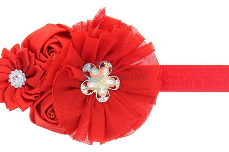 High Quality Red Chiffon Flower Handmade Hair Band