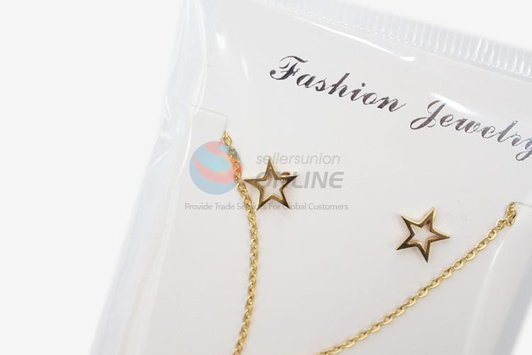 Bottom price factory supply women stainless steel star necklace&earrings set