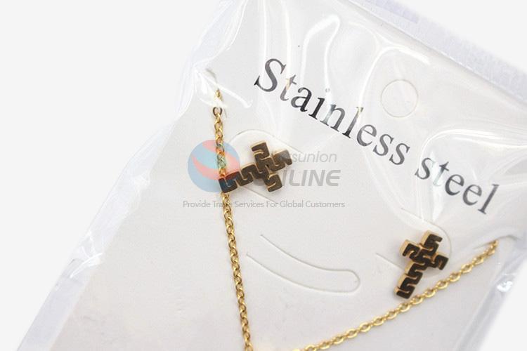 New arrival delicate style women stainless steel cross necklace&earrings set