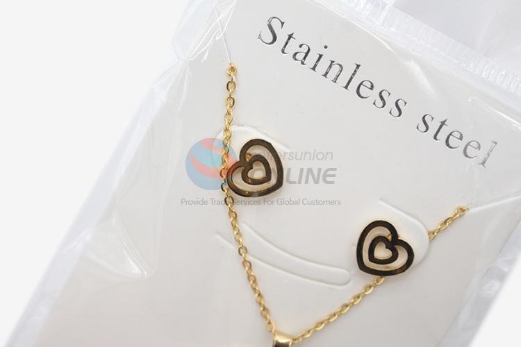 Factory sales women stainless steel leaf heart necklace&earrings set