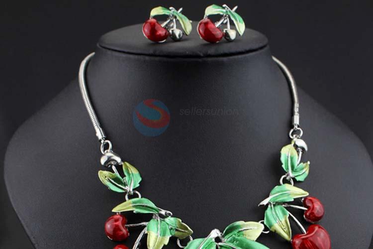 Fashion Cherry Necklace Earing Jewelry Accessories Women