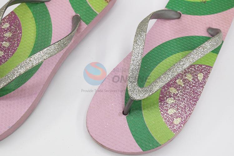 Best selling printing women flip flops with glitters