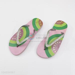 Best selling printing women flip flops with glitters