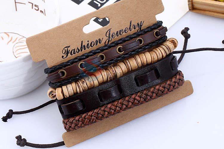 Factory customized vintage braided leather bracelet set