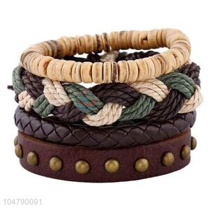 Factory supply vintage braided leather bracelet set