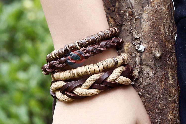 Super quality vintage braided leather bracelet set