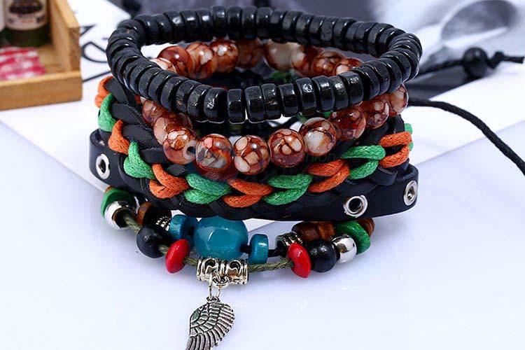 Low price vintage braided leather bracelet set