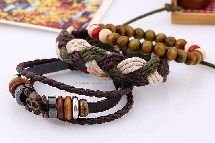 Fancy cheap vintage braided leather bracelet set