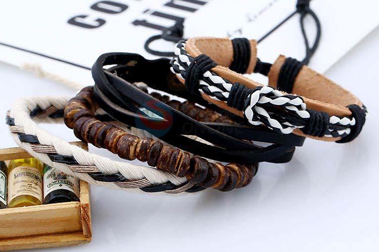 Competitive price vintage braided leather bracelet set