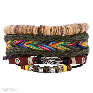 Nice fashion cheap vintage braided leather bracelet set