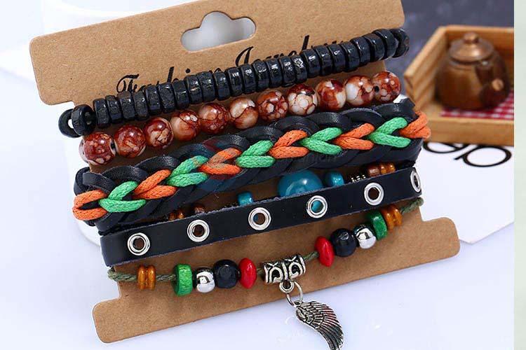 Low price vintage braided leather bracelet set