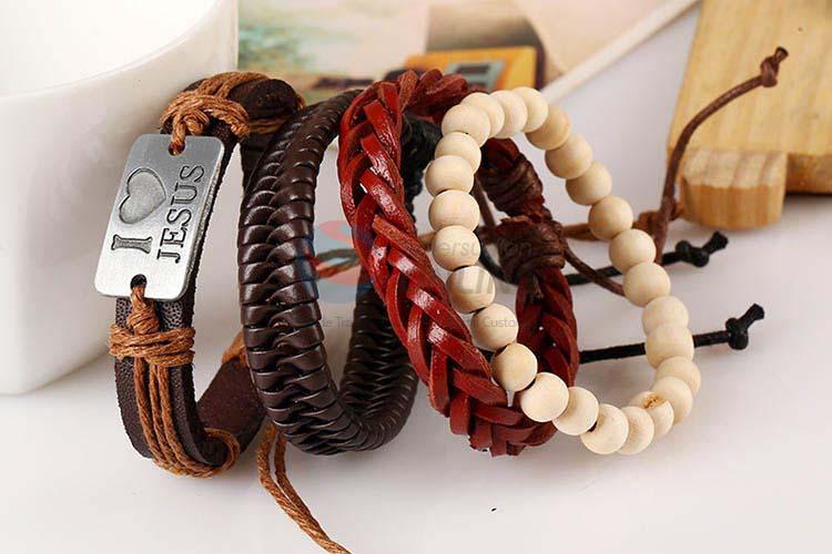 Factory wholesale vintage braided leather bracelet set