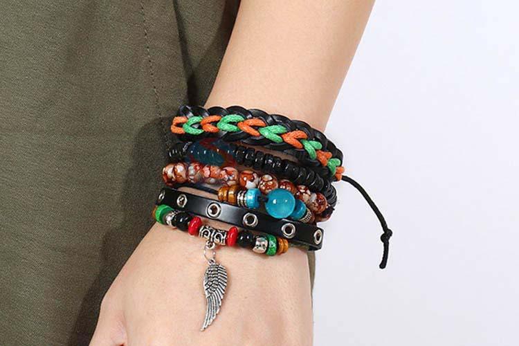 Low price vintage braided leather bracelet set