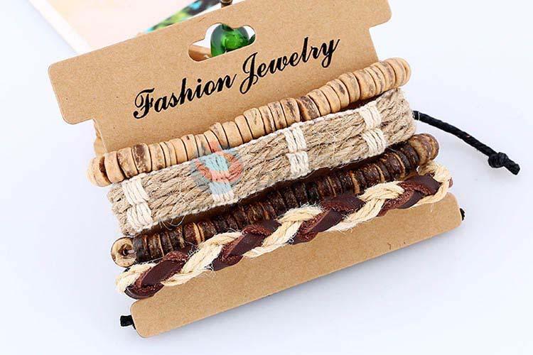 Resonable price vintage braided leather bracelet set