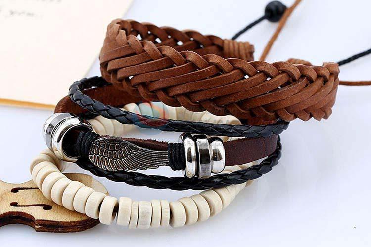 Cheap high quality vintage braided leather bracelet set