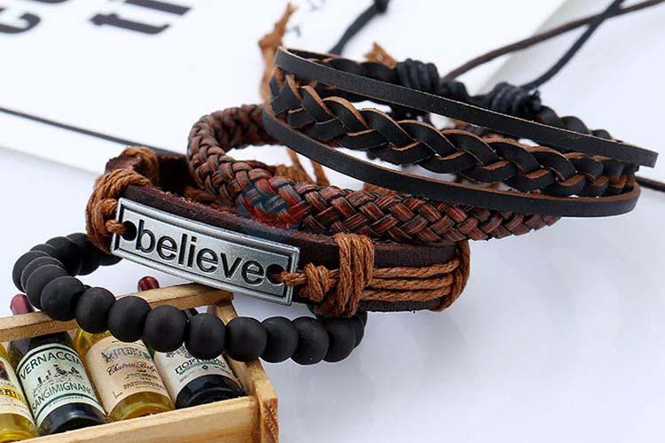 High quality promotional vintage braided leather bracelet set