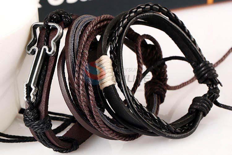 Good quality vintage braided leather bracelet set