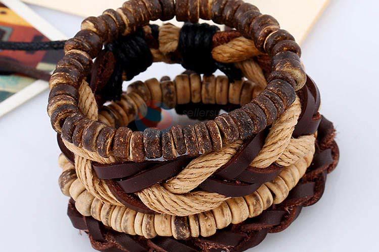 Super quality vintage braided leather bracelet set