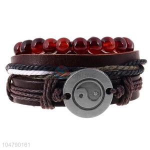 Factory promotional vintage braided leather bracelet set