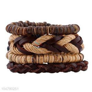 Super quality vintage braided leather bracelet set