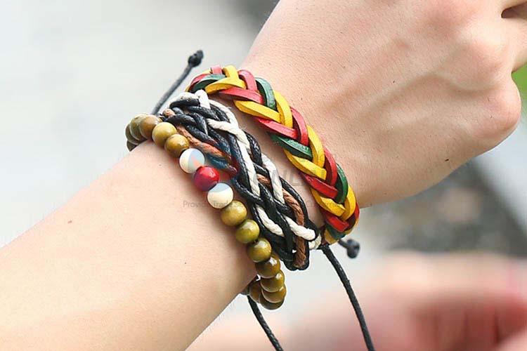 China factory vintage braided leather bracelet set