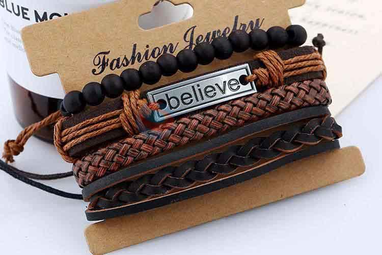 High quality promotional vintage braided leather bracelet set