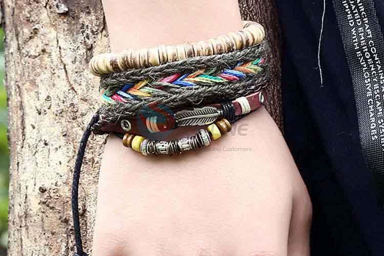 Nice fashion cheap vintage braided leather bracelet set