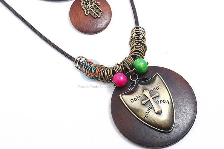 Factory promotional vintage alloy pendant wooden necklaces