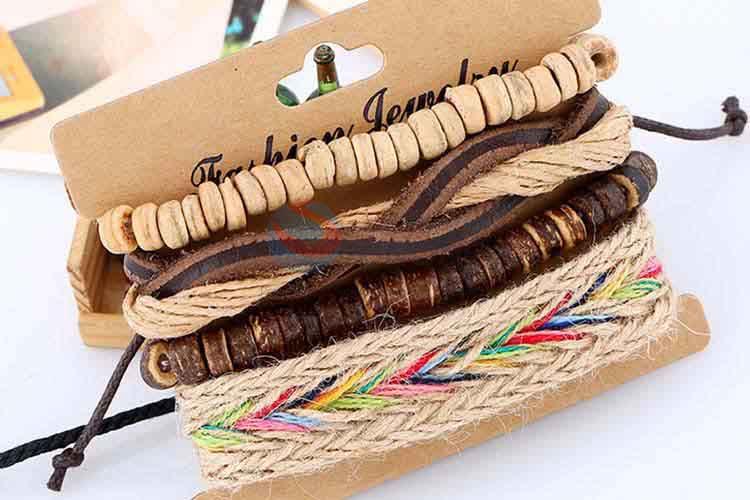 Wholesale low price vintage braided leather bracelet set